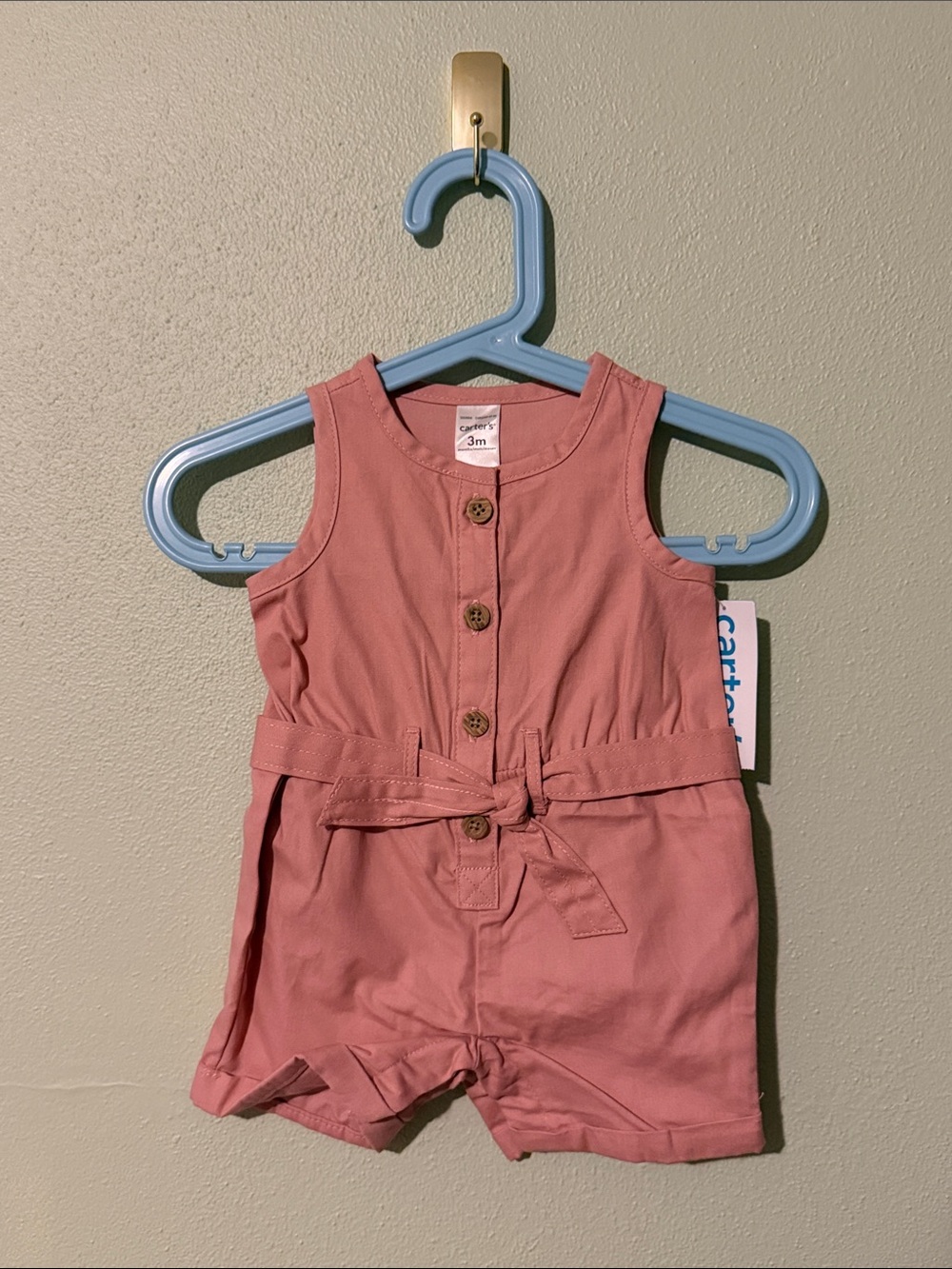 Carter's Dusty Rose Sleeveless Button-Front Romper with Tie